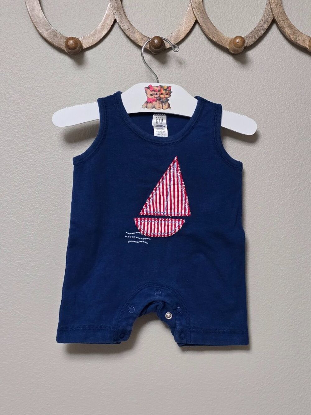 Vintage Baby GAP Sailboat Romper Newborn 0-3M Blue Summer One Piece